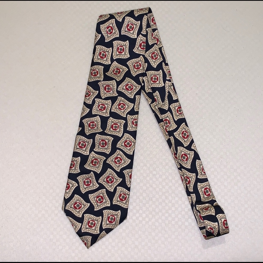 Christian Dior Printed Blue & Cream Silk Neck Tie